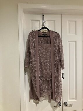 Plus Size Lace & Sequins Pant Set R&M Richards, 16W, Mauve